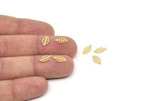 Gold Leaf Charm, 50 Gold Plated Brass Leaf Charms (10x5x0.40mm) Y222