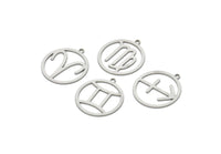 Steel Zodiac Charm, Stainless Steel Zodiac Charms With 1 Loop, Pendants, Earring Charms, Findings (22x20x0.80mm) SMP2101