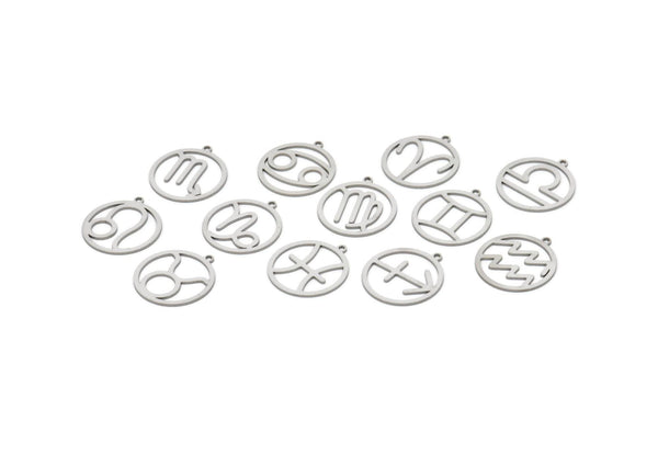 Steel Zodiac Charm, Stainless Steel Zodiac Charms With 1 Loop, Pendants, Earring Charms, Findings (22x20x0.80mm) SMP2101