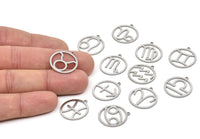 Steel Zodiac Charm, Stainless Steel Zodiac Charms With 1 Loop, Pendants, Earring Charms, Findings (22x20x0.80mm) SMP2101