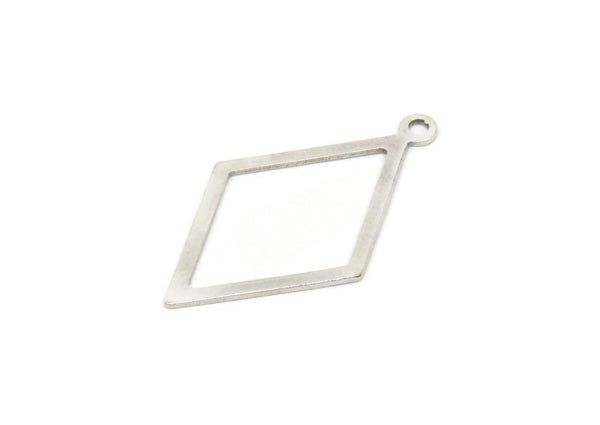 Silver Diamond Charm, 12 Antique Silver Plated Brass Rhombus Charms With 1 Loop, Earrings, Findings (29x17x0.60mm) D1227