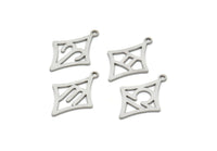 Steel Zodiac Charm, Stainless Steel Zodiac Charms With 1 Loop, Pendants, Earring Charms, Findings (22x15x0.80mm) SMP2103