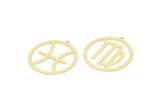 Brass Zodiac Charm, Raw Brass Zodiac Charms With 1 Loop, Pendants, Earring Charms, Findings (34x32x0.60mm) SMP2104