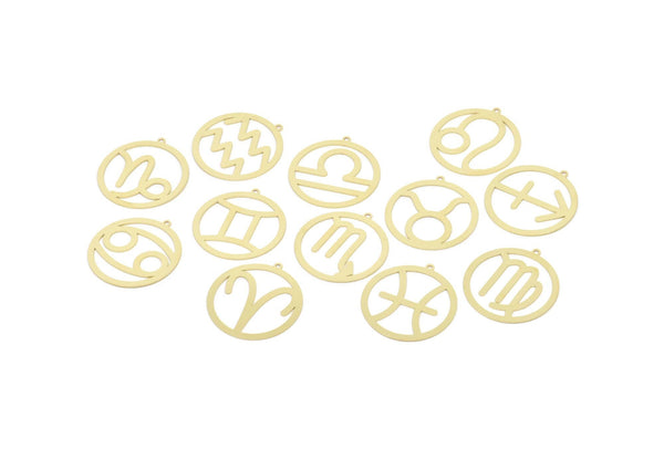 Brass Zodiac Charm, Raw Brass Zodiac Charms With 1 Loop, Pendants, Earring Charms, Findings (34x32x0.60mm) SMP2104
