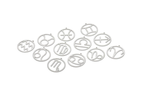 Steel Zodiac Charm, Stainless Steel Zodiac Charms With 1 Loop, Pendants, Earring Charms, Findings (34x32x0.80mm) SMP2104