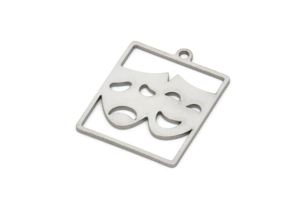 Steel Face Charm, Stainless Steel Face Charms With 1 Loop, Face Earrings, Findings (22x18x0.80mm) SMP2109