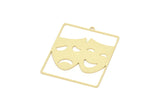 Brass Face Charm, Raw Brass Face Charms With 1 Loop, Face Earrings, Findings (42x35x0.80mm) SMP2122
