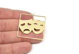 Brass Face Charm, Raw Brass Face Charms With 1 Loop, Face Earrings, Findings (42x35x0.80mm) SMP2122
