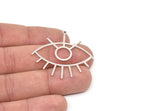 Silver Eye Charm, 4 Silver Tone Brass Eye Charms With 1 Loop, Pendants, Earrings (42x38x1mm) D0649