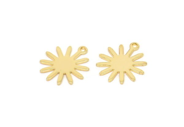 Gold Sun Charm, 8 Gold Plated Brass Sun Charms With 1 Loop, Findings (17x15x0.80mm) M01307