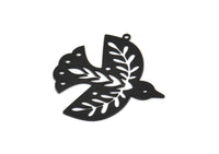 Siyah Kuş Tılsımı, 1 Halkalı 4 Oksitlenmiş Siyah Pirinç Kuş Şekilli Tılsım, Yaprak Tılsımlar (37x35x0,60 mm) SMP0071 A3942