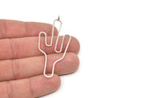Silver Cactus Charm, 2 Antique Silver Plated Brass Wire Cactus Pendants With 1 Loops (64x28x1mm) Bs 1700 S1169
