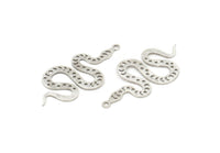 Silver Snake Charm, 6 Antique Silver Plated Brass Snake Pendants With 1 Loop, Charms, Findings (42x19x0.60mm) A5948