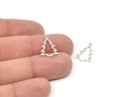 Silver Tree Charm, 24 Antique Silver Plated Brass Tree Charms With 1 Loop, Pendant, Findings (17x13x0.80mm) A6800