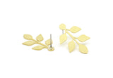 Brass Leaf Earring, 6 Raw Brass Leaf Shaped Stud Earrings, Findings (30x18.5x0.80mm) A5540