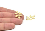 Brass Leaf Earring, 6 Raw Brass Leaf Shaped Stud Earrings, Findings (30x18.5x0.80mm) A5540