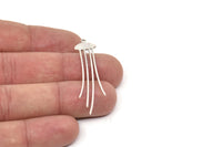 Silver Jellyfish Charm, 8 Antique Silver Plated Brass Jellyfish Charms With 1 Loop, Charm Pendants (50x11x0.60mm) A3254