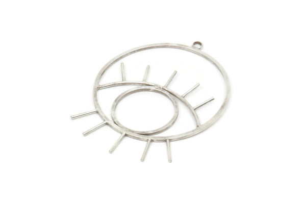 Silver Eye Charm, 2 Antique Silver Plated Brass Eye Charms With 1 Loop, Pendants, Earrings (43x35x1mm) D1313