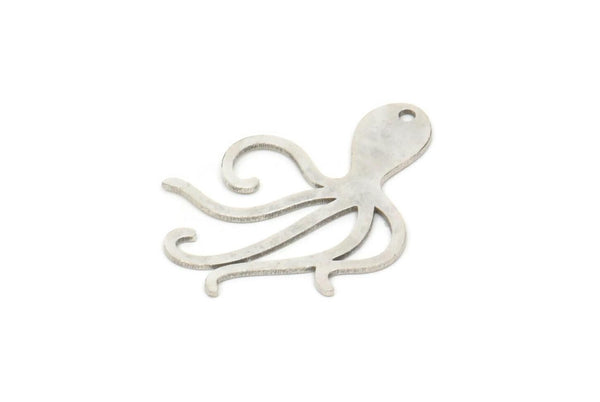 Silver Octopus Charm, 8 Antique Silver Plated Brass Octopus Charms With 1 Hole, Pendants, Earring Findings (26x18x0.60mm) SMP0961 A6351