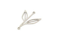 Gümüş Yaprak Charm, 2 Döngülü, Bağlantı Parçalı 10 Antik Gümüş Kaplama Pirinç Yaprak Charm (26x18x0,60 mm) SMP0951 A6191