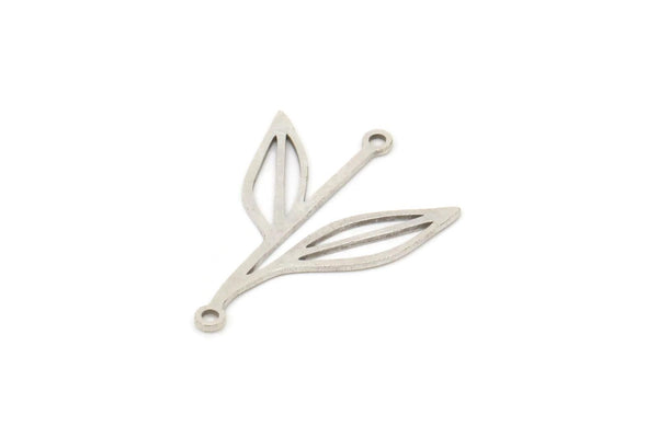 Gümüş Yaprak Charm, 2 Döngülü, Bağlantı Parçalı 10 Antik Gümüş Kaplama Pirinç Yaprak Charm (26x18x0,60 mm) SMP0951 A6191