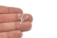 Gümüş Yaprak Charm, 2 Döngülü, Bağlantı Parçalı 10 Antik Gümüş Kaplama Pirinç Yaprak Charm (26x18x0,60 mm) SMP0951 A6191