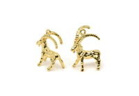 Gold Goat Charm, 2 Gold Plated Brass Mountain Goat Charm Earrings With 1 Loop, Pendants, Findings (17x20mm) N0999