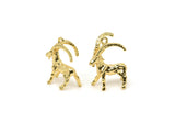 Gold Goat Charm, 2 Gold Plated Brass Mountain Goat Charm Earrings With 1 Loop, Pendants, Findings (17x20mm) N0999