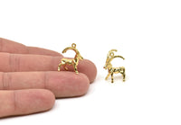 Gold Goat Charm, 2 Gold Plated Brass Mountain Goat Charm Earrings With 1 Loop, Pendants, Findings (17x20mm) N0999