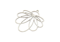 Silver Flower Charm, 4 Antique Silver Plated Brass Flower Charms With 1 Loop, Charm Pendants (33x30x0.60mm) A6742