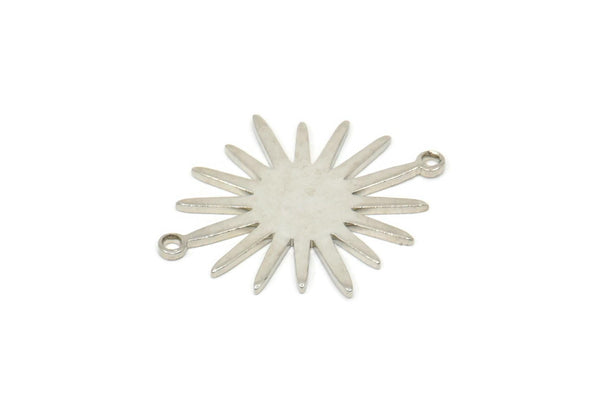 Silver Sunny Connector, 6 Silver Tone Sunny Connectors With 2 Loops (26.5x22x1mm) E039