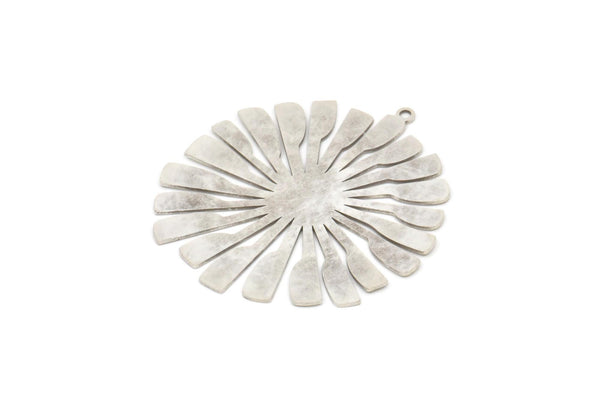 Silver Flower Charm, 2 Antique Silver Plated Brass Flower Shaped Charms With 1 Loop, Charm Pendants (44x41x0.60mm) A3431