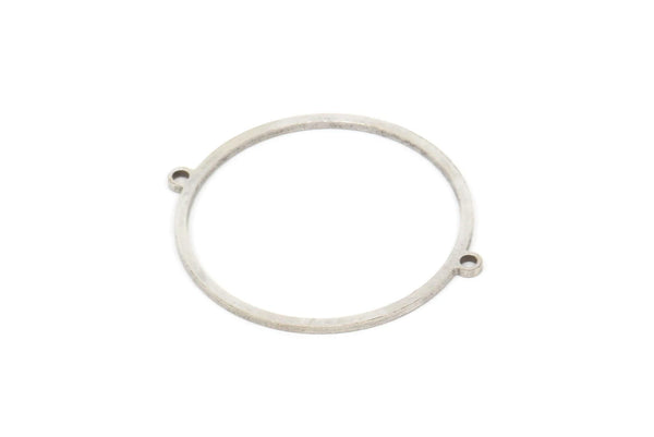 Silver Round Connector, 8 Antique Silver Plated Brass Round Shaped Connectors With 2 Loops, Earring Findings, Connectors (34x30x1mm) A3908