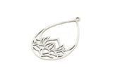 Silver Drop Charm, 2 Antique Silver Plated Brass Lotus Flower Charms With 1 Loop, Findings (35x22x0.60mm) SMP0158 A5781
