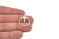 Silver Star Charm, 4 Antique Silver Plated Brass Round Charms With 1 Loop, Pole Star Charms, Pendants, Findings (33x21x0.60mm) A6358
