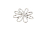 Silver Flower Charm, 10 Antique Silver Plated Brass Flower Charms With 1 Hole, Earring Findings (22x21x0.60mm) A5117