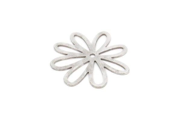 Silver Flower Charm, 10 Antique Silver Plated Brass Flower Charms With 1 Hole, Earring Findings (22x21x0.60mm) A5117