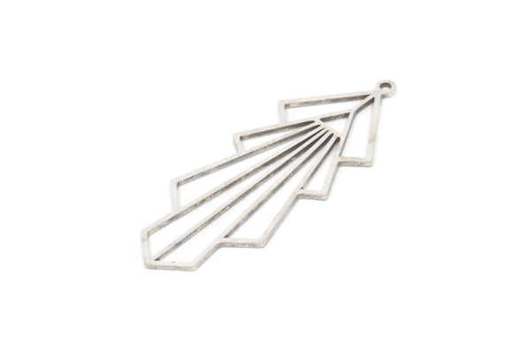 Silver Diamond Charm, 4 Antique Silver Plated Brass Diamond Shaped Charms With 1 Loop, Pendant Findings (44x16x0.80mm) SMP1106 A6281
