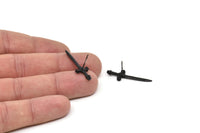 Şövalye Kılıcı Küpe, 2 Oksitlenmiş Siyah Pirinç Kılıç Küpe (33x10mm) N0248 A1177