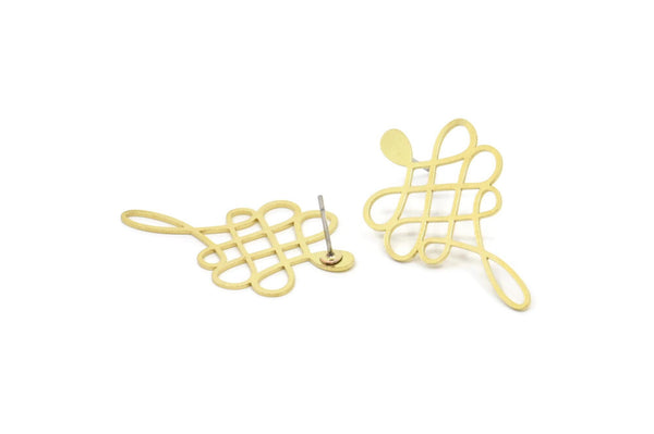 Earring Studs, 4 Raw Brass - Ethnic Motif Shaped Stud Earrings - Brass Earrings - Earrings (36x21x0.60mm) SMP2070 A5543