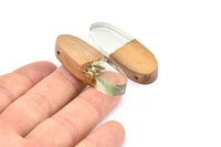 Resin Oval Pendant, Green Brown Oval Pendant With 2 Holes, Earrings (44x16x8mm) X080