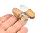 Resin Oval Pendant, Green Brown Oval Pendant With 2 Holes, Earrings (44x16x8mm) X080