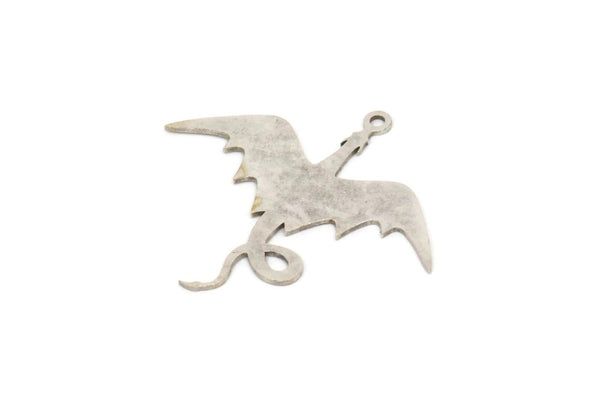 Silver Dragon Charm, 6 Antique Silver Plated Brass Dragon Shaped Charms With 1 Loop, Pendants, Findings (30x34x0.60mm) A4363