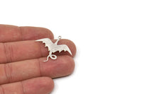 Silver Dragon Charm, 6 Antique Silver Plated Brass Dragon Shaped Charms With 1 Loop, Pendants, Findings (30x34x0.60mm) A4363