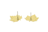Brass Leaf Earring, 6 Raw Brass Plane Tree Leaf Stud Earrings (20x19.5x0.60mm) A5907