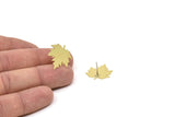 Brass Leaf Earring, 6 Raw Brass Plane Tree Leaf Stud Earrings (20x19.5x0.60mm) A5907