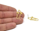Brass Face Earring, 8 Raw Brass Paperclip Shaped Stud Earrings (30x15x0.80mm) A5734