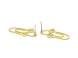 Brass Face Earring, 8 Raw Brass Paperclip Shaped Stud Earrings (30x15x0.80mm) A5734