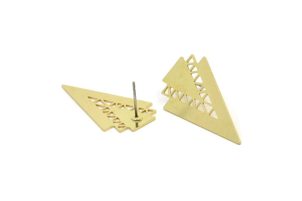 Brass Triangle Earring, 6 Raw Brass Triangle Stud Earrings (34x19x0.60mm) A5771