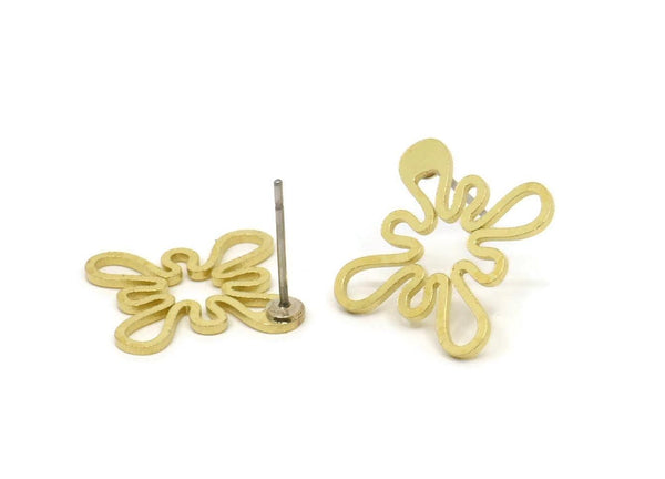 Earring Studs, 8 Raw Brass -  Stud Earrings - Brass Earrings - Earrings (20x15.5x0.60mm) A5906